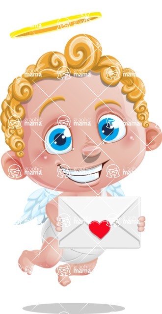 Cupid Cartoon Character - Cartoon Cupid with Valentine's Day Card